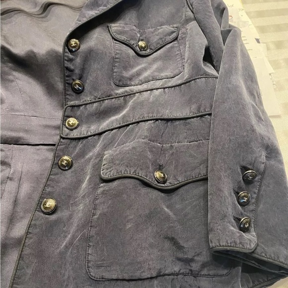 ⭐️ Chanel  Navy  Black Trim Silk Taffeta Jacket - Picture 4 of 17
